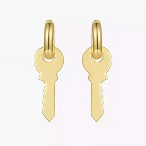 18K Gold Plated Key Drop Earrings - Dangle and Drop Earrings